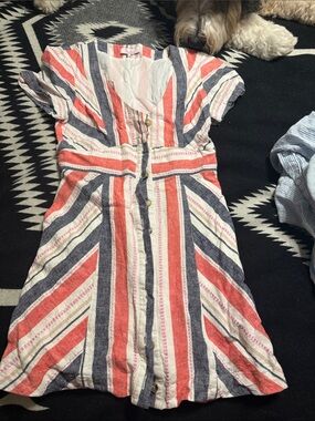 Parker Striped Button-Front Dress in Red, Navy, and White